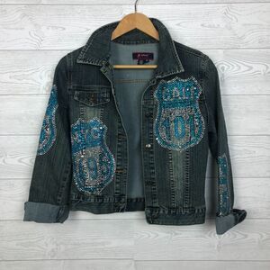 Platinum Plush Women's Medium Rhinestone Embellished Jean Denim Jacket Casual